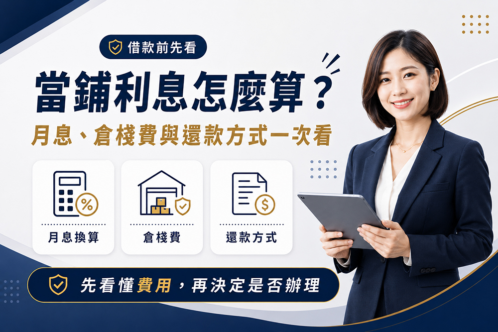 廣達當舖說明當鋪利息、月息幾分、倉棧費與還款方式
